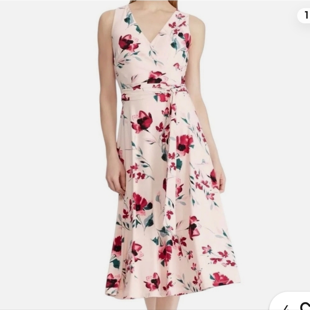 Ralph Lauren Pink and White Floral Midi Dress